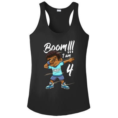 Kids Boom Im 4 Year Old Black Boy Dabbing Birthday Party 4th Bday Ladies PosiCharge Competitor Racerback Tank