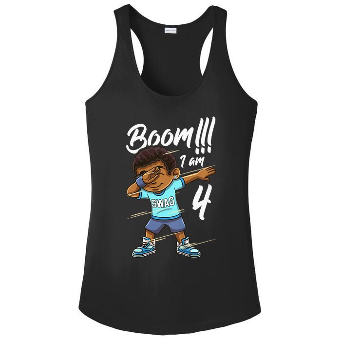 Kids Boom Im 4 Year Old Black Boy Dabbing Birthday Party 4th Bday Ladies PosiCharge Competitor Racerback Tank