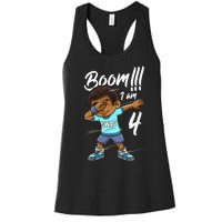 Kids Boom Im 4 Year Old Black Boy Dabbing Birthday Party 4th Bday Women's Racerback Tank