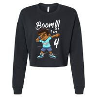 Kids Boom Im 4 Year Old Black Boy Dabbing Birthday Party 4th Bday Cropped Pullover Crew