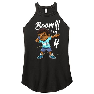 Kids Boom Im 4 Year Old Black Boy Dabbing Birthday Party 4th Bday Women's Perfect Tri Rocker Tank