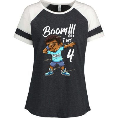 Kids Boom Im 4 Year Old Black Boy Dabbing Birthday Party 4th Bday Enza Ladies Jersey Colorblock Tee