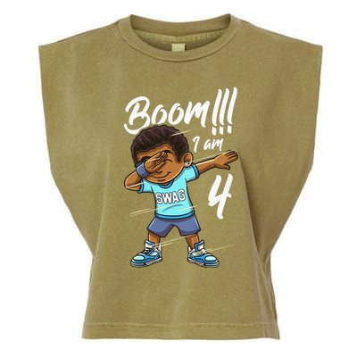 Kids Boom Im 4 Year Old Black Boy Dabbing Birthday Party 4th Bday Garment-Dyed Women's Muscle Tee