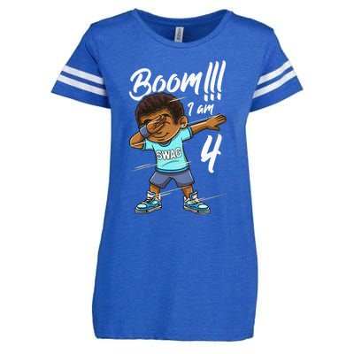 Kids Boom Im 4 Year Old Black Boy Dabbing Birthday Party 4th Bday Enza Ladies Jersey Football T-Shirt