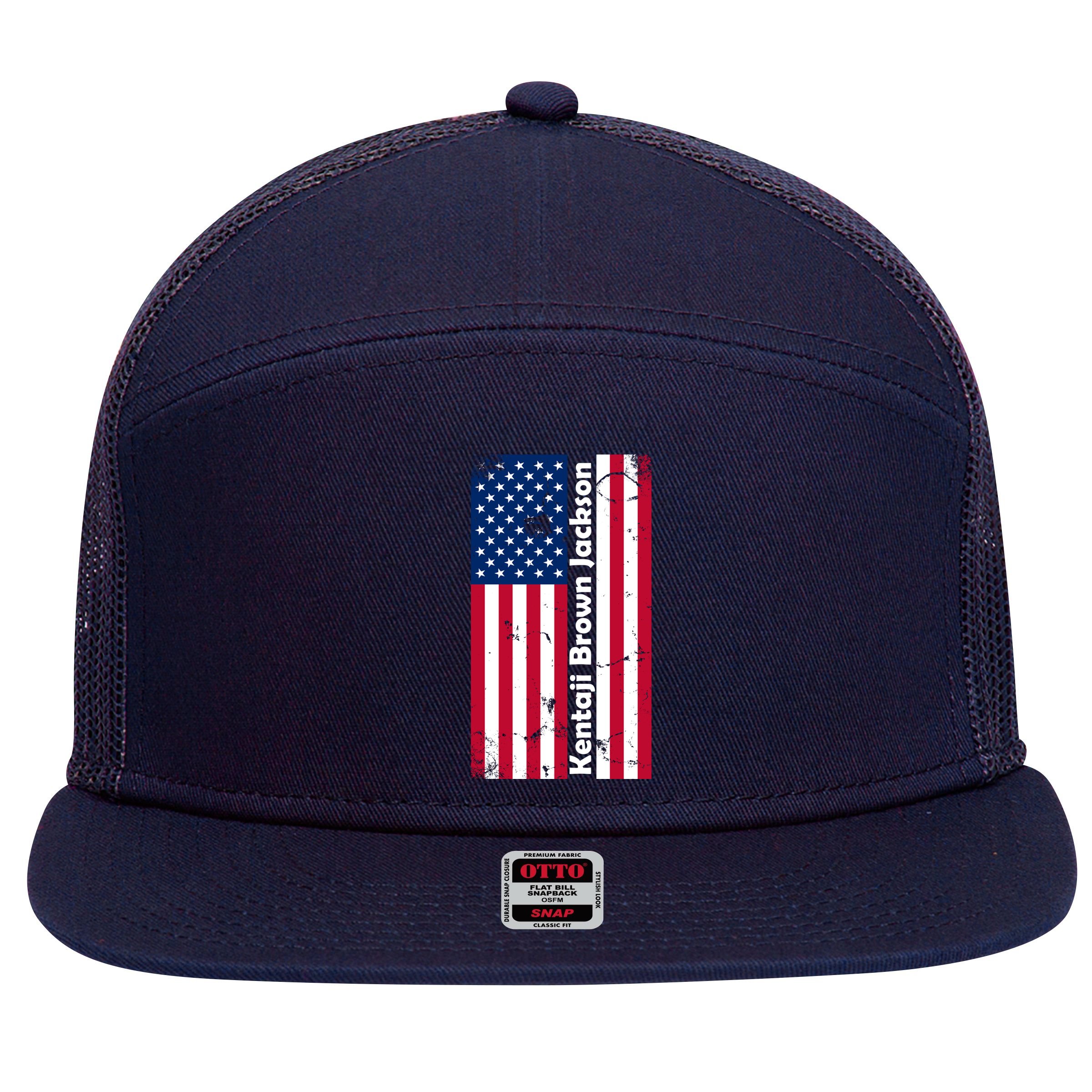 Kentaji Brown Jackson USA Flag 7 Panel Mesh Trucker Snapback Hat