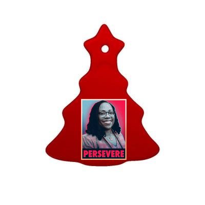 Ketanji Brown Jackson KBJ Persevere Vintage Poster Ceramic Tree Ornament