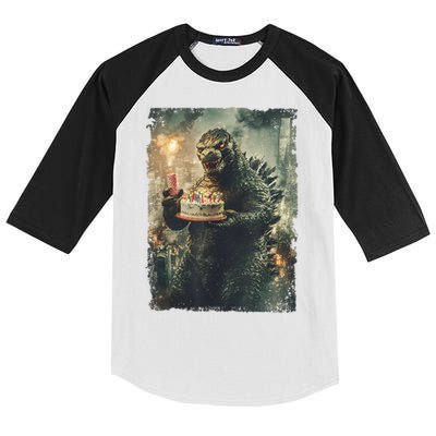 Kaiju Birthday Japan Monster Movie Bday Party Japanese Kids Colorblock Raglan Jersey