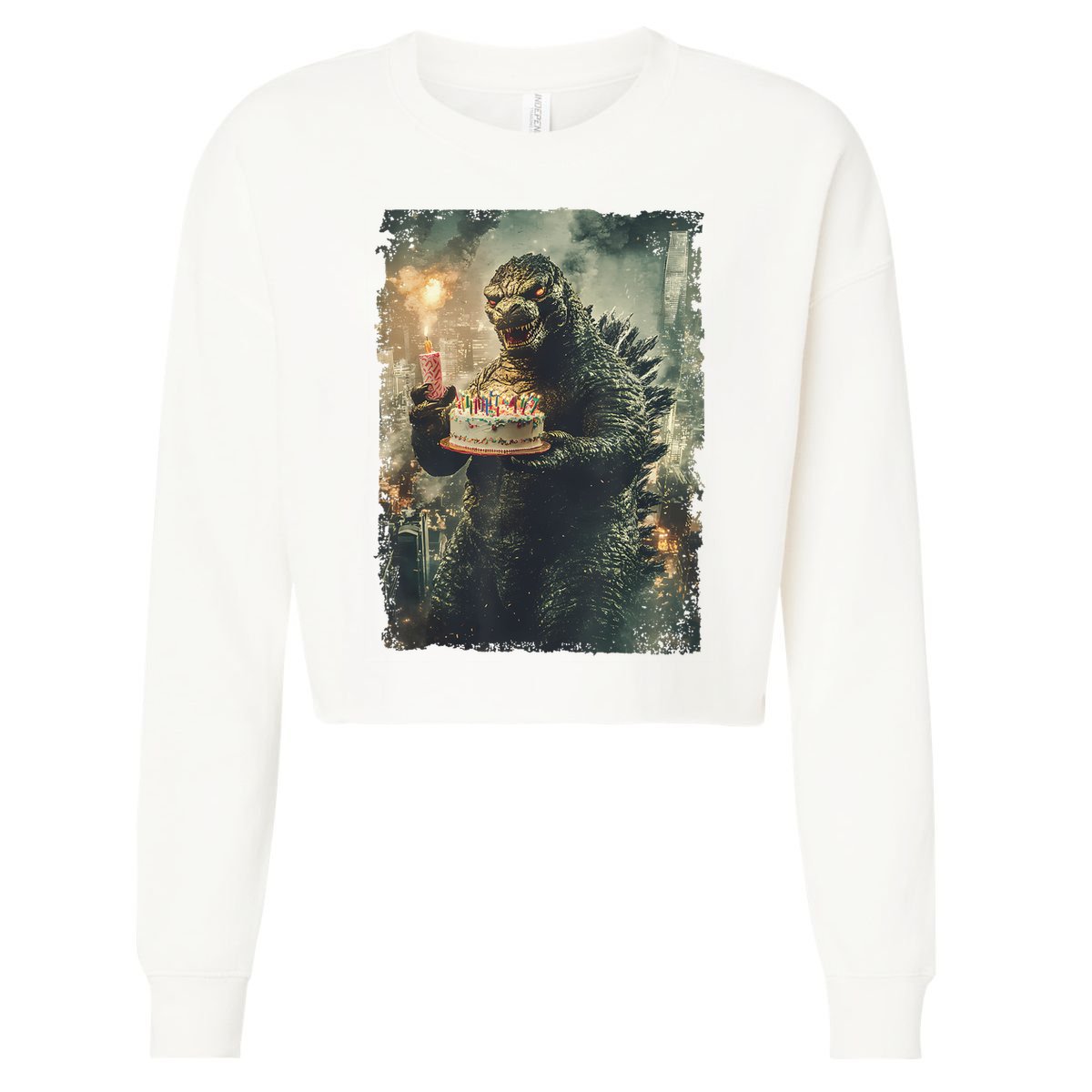 Kaiju Birthday Japan Monster Movie Bday Party Japanese Cropped Pullover Crew