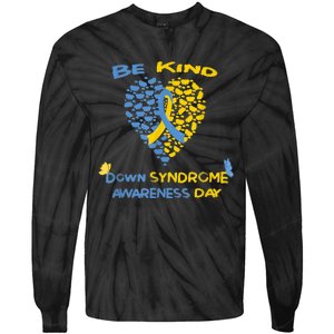 kid Be Kind World Down Syndrome Awareness  Day Fight Ribbon Tie-Dye Long Sleeve Shirt