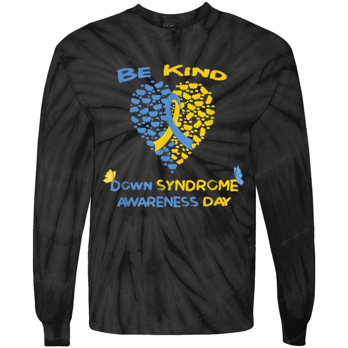 kid Be Kind World Down Syndrome Awareness  Day Fight Ribbon Tie-Dye Long Sleeve Shirt