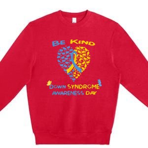 kid Be Kind World Down Syndrome Awareness  Day Fight Ribbon Premium Crewneck Sweatshirt