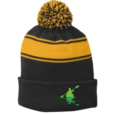 Kayak Boat Kayaking Paddling Graphic Kayaker Silhouette Stripe Pom Pom Beanie