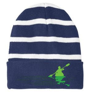 Kayak Boat Kayaking Paddling Graphic Kayaker Silhouette Striped Beanie with Solid Band