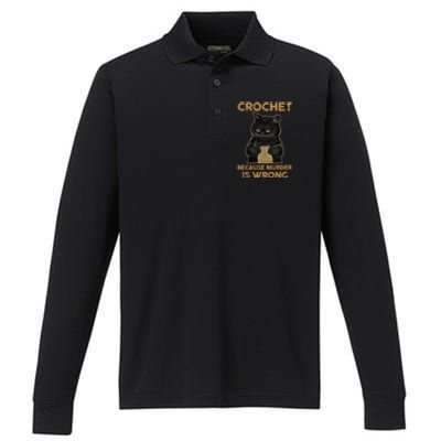 Knitting Because Murder Wrong Performance Long Sleeve Polo