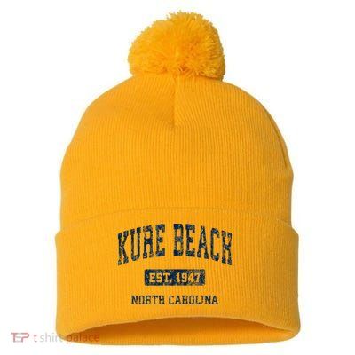 Kure Beach North Carolina Nc Vintage Athletic Sports Design Pom Pom 12in Knit Beanie
