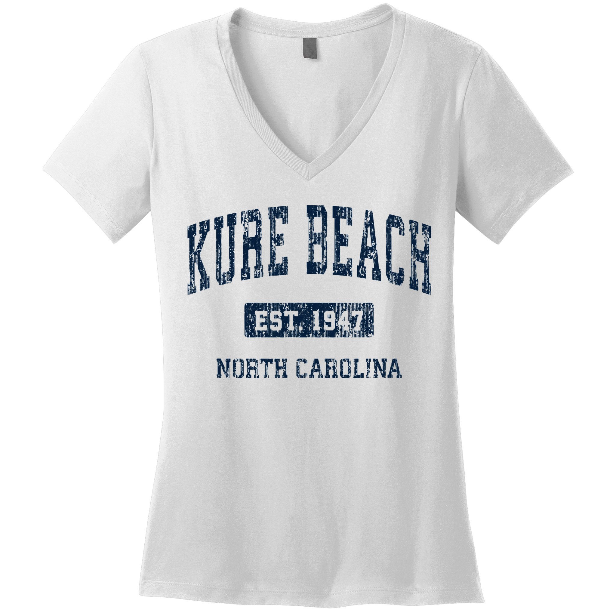 Kure Beach North Carolina Nc Vintage Athletic Sports Design Women's V-Neck T-Shirt