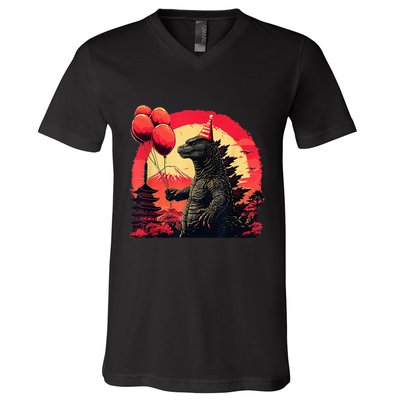 Kaiju Birthday Party Japan Monster Movie Bday Decorations V-Neck T-Shirt