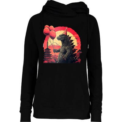 Kaiju Birthday Party Japan Monster Dinosaur Womens Funnel Neck Pullover Hood