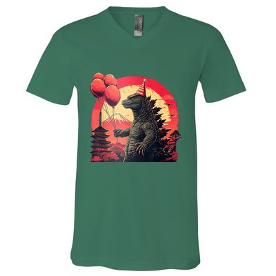 Kaiju Birthday Party Japan Monster Dinosaur V-Neck T-Shirt