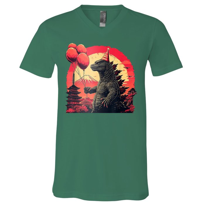 Kaiju Birthday Party Japan Monster Dinosaur V-Neck T-Shirt