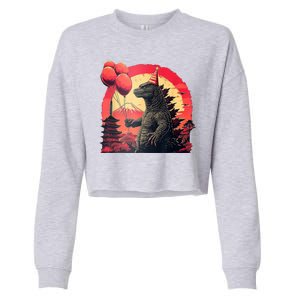 Kaiju Birthday Party Japan Monster Dinosaur Cropped Pullover Crew