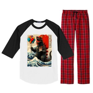 Kaiju Birthday Party Japanese Art Lovers Monster Movie Gifts Raglan Sleeve Pajama Set