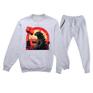 Kaiju Birthday Party Japan Monster Movie Bday Premium Crewneck Sweatsuit Set