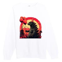 Kaiju Birthday Party Japan Monster Movie Bday Premium Crewneck Sweatshirt