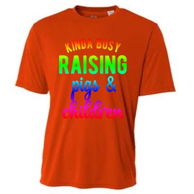 Kinda Busy Raising Pigs And Children Pig Mom Pig Farmer Gift Cooling Performance Crew T-Shirt