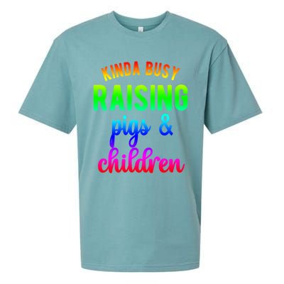 Kinda Busy Raising Pigs And Children Pig Mom Pig Farmer Gift Sueded Cloud Jersey T-Shirt