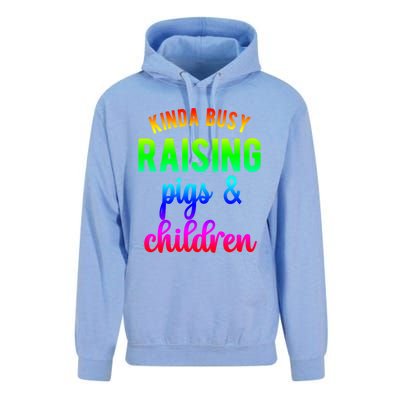 Kinda Busy Raising Pigs And Children Pig Mom Pig Farmer Gift Unisex Surf Hoodie