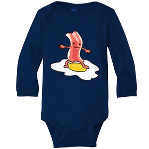 Kawaii Bacon Surfing On Fried Egg Breakfast Egg And Bacon Baby Long Sleeve Bodysuit