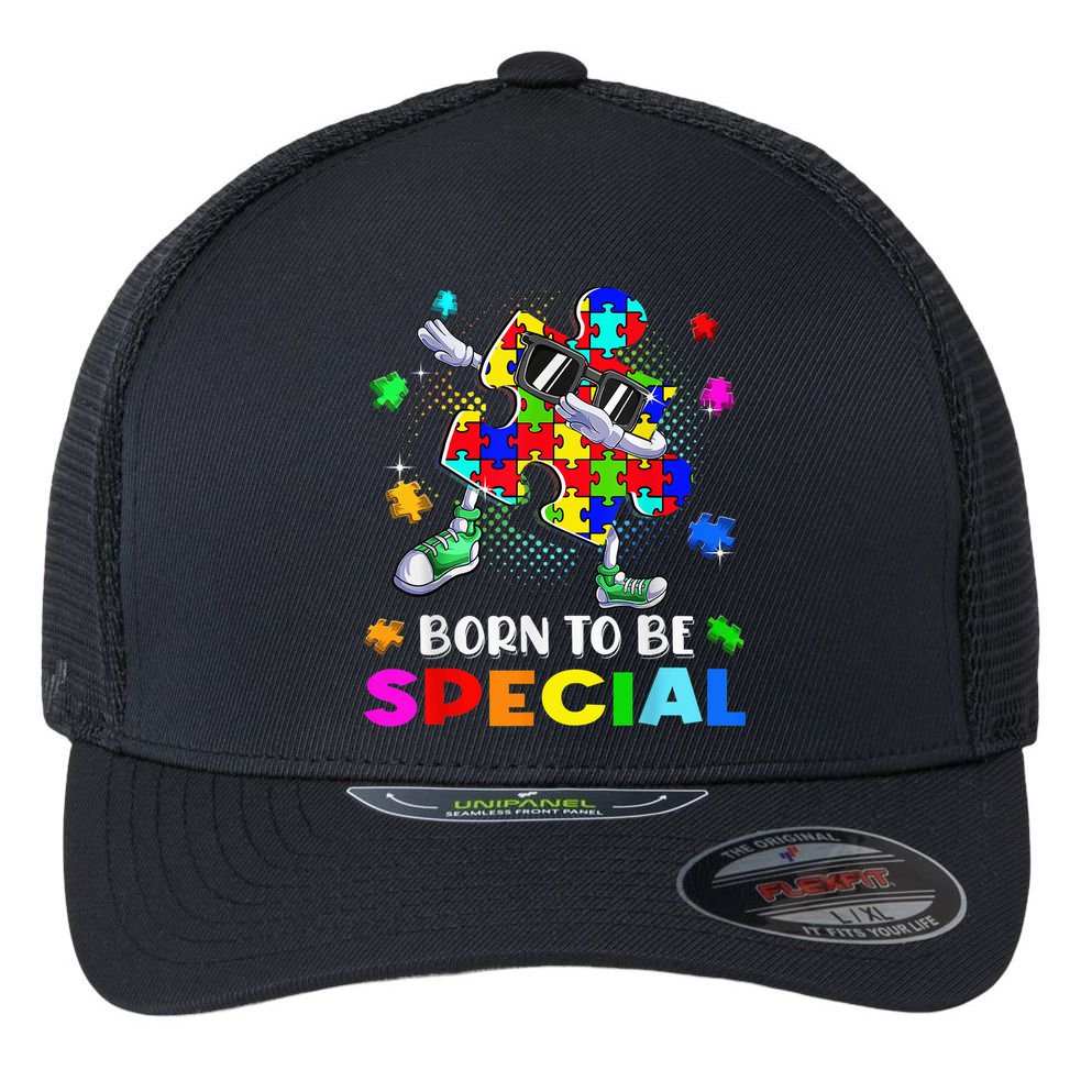 kid Born Special Dabbing Puzzle boy Autism Awareness Flexfit Unipanel Trucker Cap