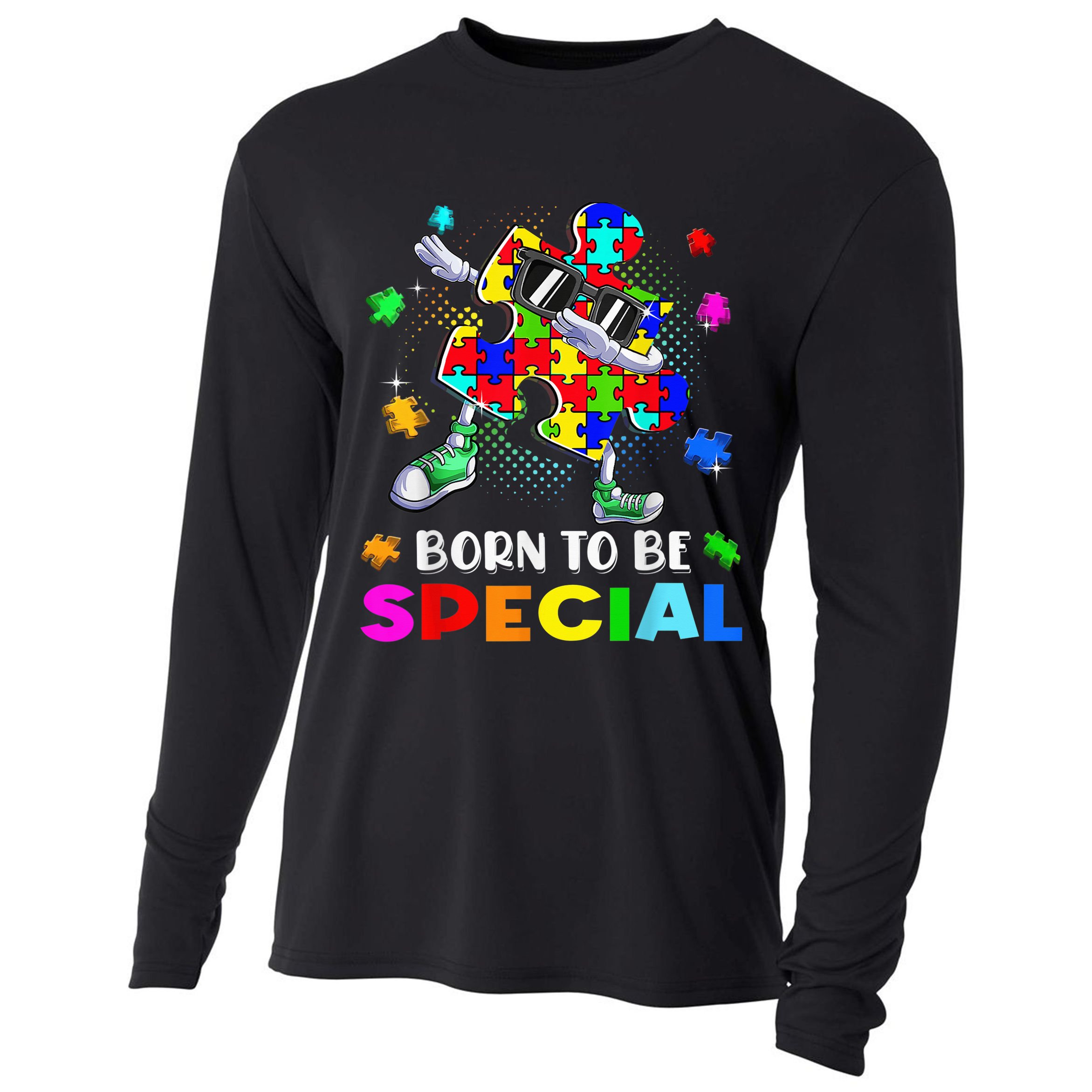 kid Born Special Dabbing Puzzle boy Autism Awareness Cooling Performance Long Sleeve Crew