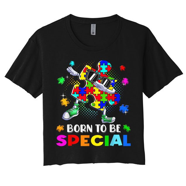 kid Born Special Dabbing Puzzle boy Autism Awareness Women's Crop Top Tee