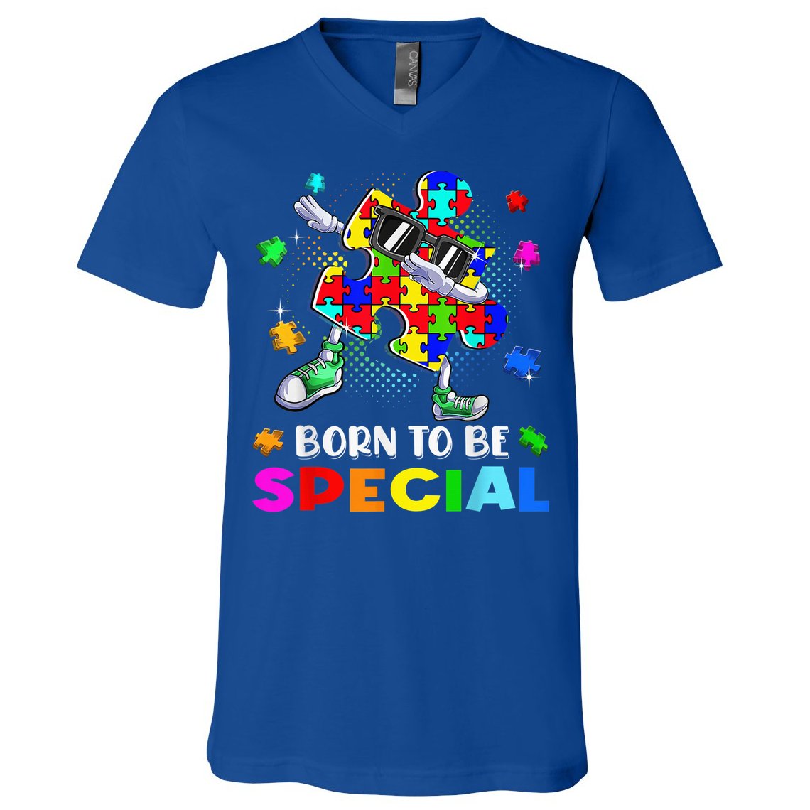 kid Born Special Dabbing Puzzle boy Autism Awareness V-Neck T-Shirt