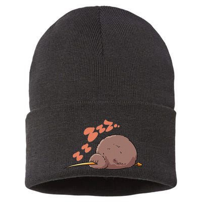 Kiwi Bird Sleeping Tired Pajama Graphic Sustainable Knit Beanie