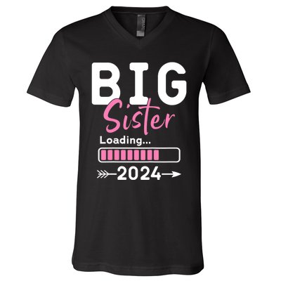 Kids Big Sister Loading 2024 Promoted To Big Sister 2024 V-Neck T-Shirt