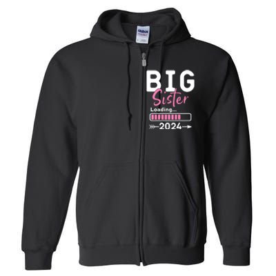 Kids Big Sister Loading 2024 Promoted To Big Sister 2024 Full Zip Hoodie