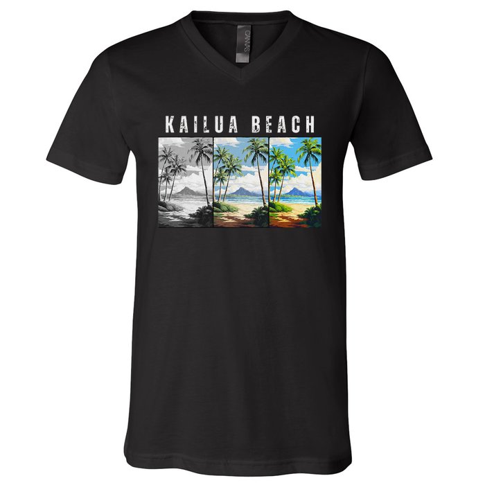 Kailua Beach Travel Souvenir Design V-Neck T-Shirt