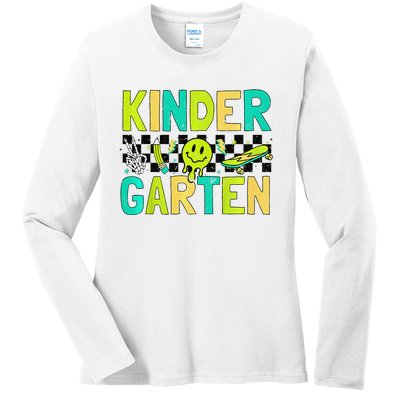 Kindergarten Back To School Design With Cute Icons Ladies Long Sleeve Shirt