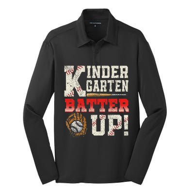 Kindergarten Back To School Batter Up Baseball Students Silk Touch Performance Long Sleeve Polo