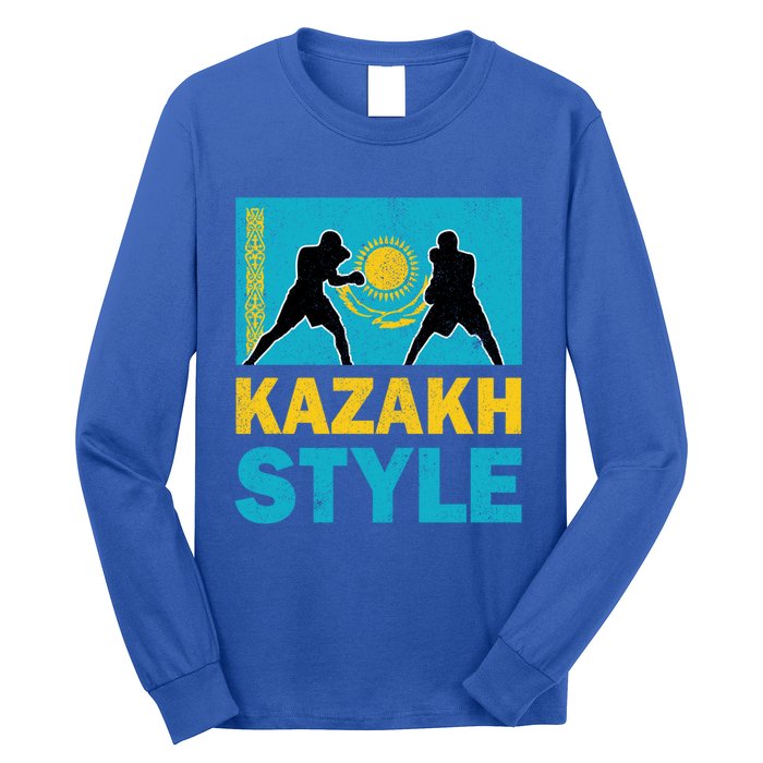 Kazakh Boxing Vintage Kazakhstan Flag Kazakh Boxing Pride Cool Gift Long Sleeve Shirt