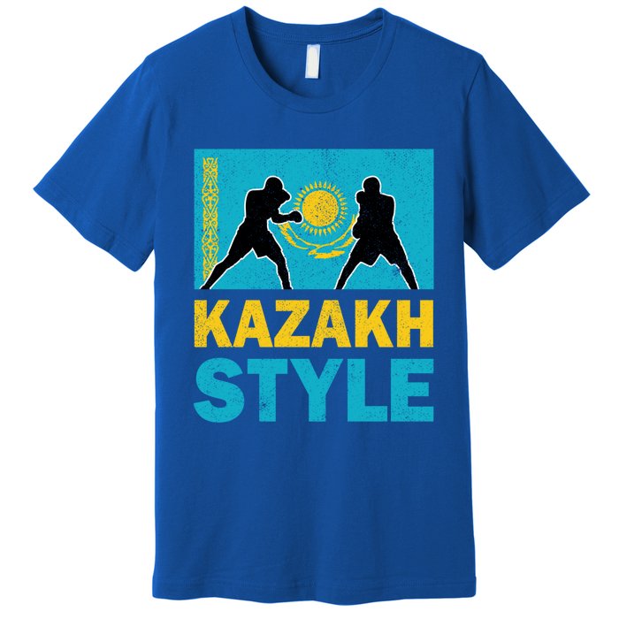 Kazakh Boxing Vintage Kazakhstan Flag Kazakh Boxing Pride Cool Gift Premium T-Shirt