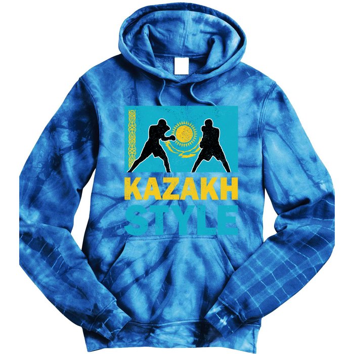 Kazakh Boxing Vintage Kazakhstan Flag Kazakh Boxing Pride Cool Gift Tie Dye Hoodie