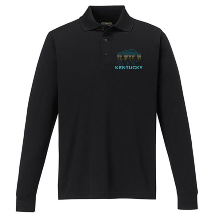 Kentucky Bison Vintage American Buffalo Souvenir Gift Performance Long Sleeve Polo