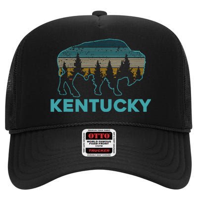 Kentucky Bison Vintage American Buffalo Souvenir Gift High Crown Mesh Back Trucker Hat