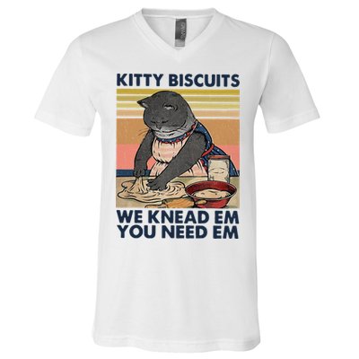 Kitty Biscuits We Knead Em You Need Em Cats Baking V-Neck T-Shirt