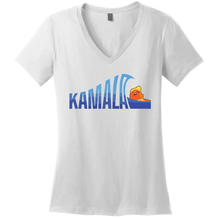 Kamala Blue Wave Over Trump Harris For President Women's V-Neck T-Shirt