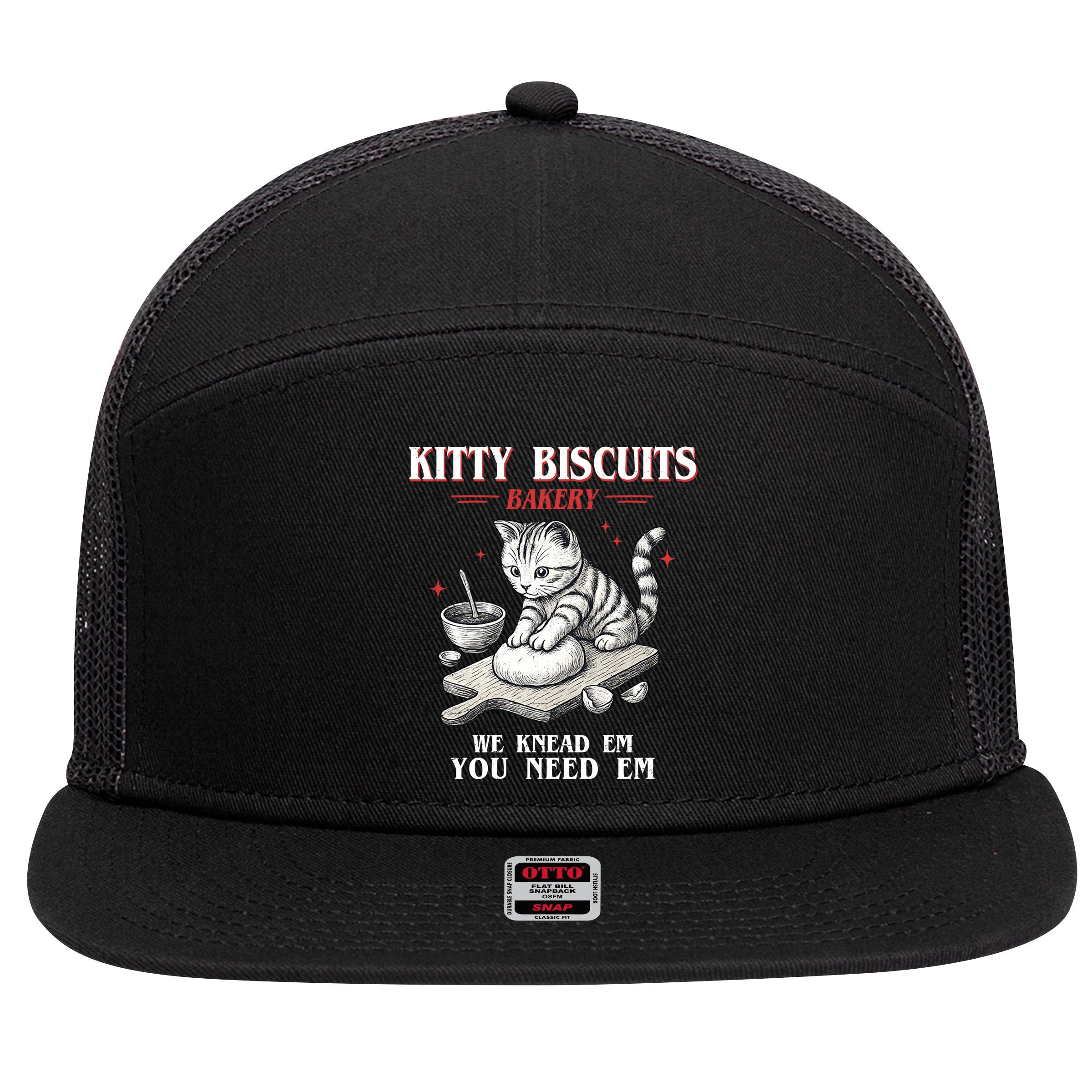 Kitty Biscuits We Knead Em You Need Em Cat Lover Baking 7 Panel Mesh Trucker Snapback Hat